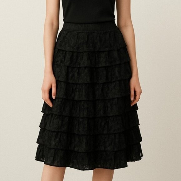 Michael Kors Skirt 4 Black Tiered Ruffled Satin Cocktail - Picture 1 of 5